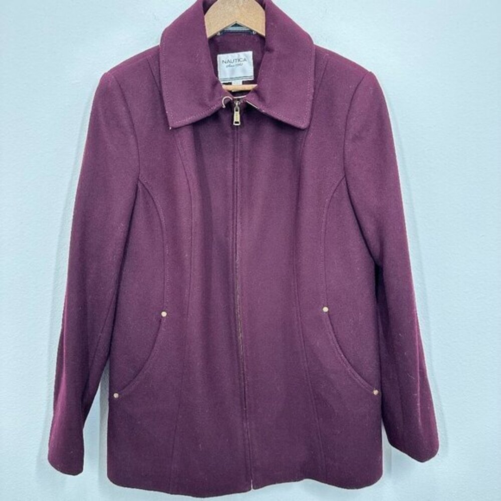Nautica Women's Size XL‎ Eggplant Purple Wool Blend Peacoat Casual Lightweight